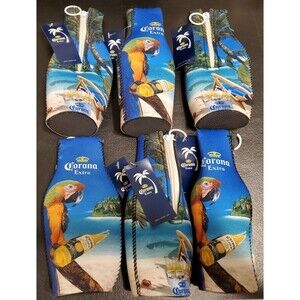 LOT of (6) Corona Extra Parrot Macaw Beach Beer Bottle Zip Coozie Hugger - NEW